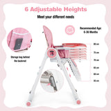 NNECW Baby High Foldable Feed Chair with 4 Lockable Wheels for Kitchen-Pink