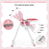 NNECW Baby High Foldable Feed Chair with 4 Lockable Wheels for Kitchen-Pink