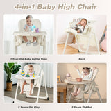 NNECW 4-in-1 Baby High Chair with 6 Adjustable Heights Beige