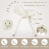 NNECW 4-in-1 Baby High Chair with 6 Adjustable Heights Beige
