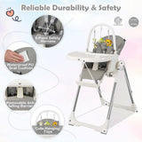 NNECW 4-in-1 Foldable Baby High Chair with 7 Heights &  Toy Bar & Double Tray