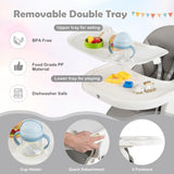 NNECW 4-in-1 Foldable Baby High Chair with 7 Heights &  Toy Bar & Double Tray