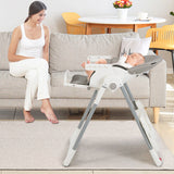 NNECW 4-in-1 Foldable Baby High Chair with 7 Heights &  Toy Bar & Double Tray
