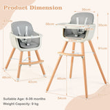 NNECW 3 in 1 Baby High Chair with Adjustable Legs and Tray for Dining-Grey