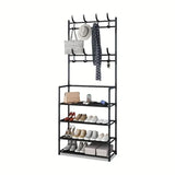 Multifunctional Free-Standing Coat and Shoe Rack Organizer with Storage Shelves and Hooks