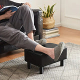 NNETM Small Wooden Leg Ottoman: Black PU Faux Leather Footrest