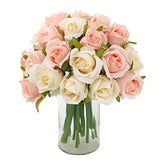 NNETM 12-Piece Premium Artificial Rose Flowers with Stems(Champagne)