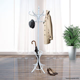 NNEDSZ HOME White Coat Rack with Stand Wooden Hat and 12 Hooks Hanger Walnut tree