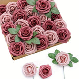 NNETM 25pcs Real Touch Artificial Roses - Cinnamon Rose & Shabby Pink