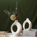 NNETM Set of 2 White Ceramic Vases - Modern Boho Decor