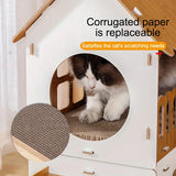 NNETM Villa-Style Cat Scratcher Cardboard House - Plaid Pattern