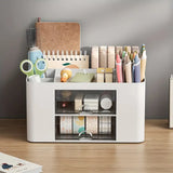 NNETM White Pen Organizer with 2 Drawers - Multi-Functional Desk and Office Supplies Holder- White
