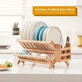 NNETM High Quality Natural Bamboo Dish Rack - Foldable and Compact