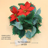 NNETM LED Lighted Christmas Red Flower Rattan Decoration - Battery Operated