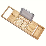 NNETM Stretchable Bamboo Bathtub and Bath Storage Rack - Natural Color