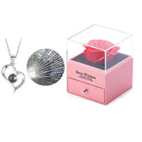 NNETM Romantic Heart Necklace and Soap Flower Rose Set - Pink