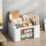 NNETM White Pen Organizer with 2 Drawers - Multi-Functional Desk and Office Supplies Holder- White