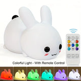 NNETM LED Cute Bunny Night Light - Rechargeable Color Changing Lamp for a Glowing Rabbit Experience- Colorful With Remote