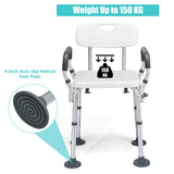 NNECW Non-Slip Height Adjustable Shower Chair with Removable Back and Padded Arms