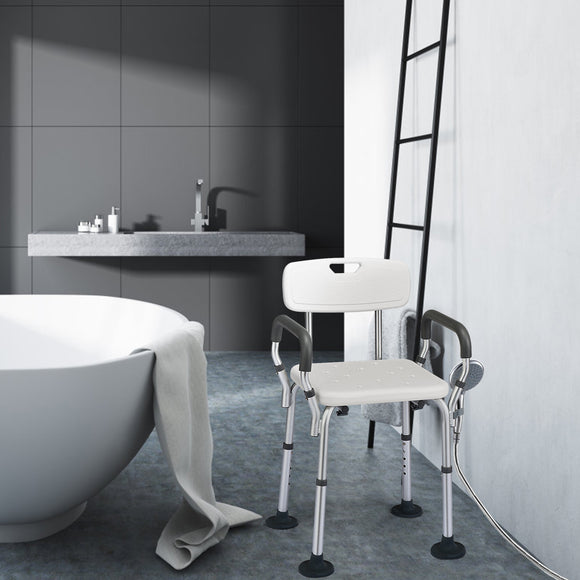 NNECW Non-Slip Height Adjustable Shower Chair with Removable Back and Padded Arms