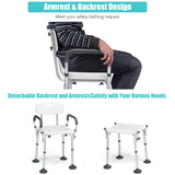 NNECW Non-Slip Height Adjustable Shower Chair with Removable Back and Padded Arms