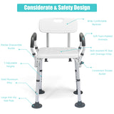 NNECW Non-Slip Height Adjustable Shower Chair with Removable Back and Padded Arms