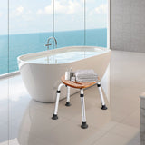 NNECW Bamboo Bath Seat Stool Shower Chair with Slip-Resistant Rubber Tip