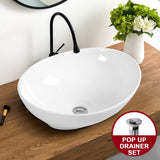 NNECW Oval Ceramic Hand Wash Bowl for Bathroom Counter Top
