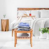 NNECW Bamboo Shower Bench Seat with Storage Shelf for Bath