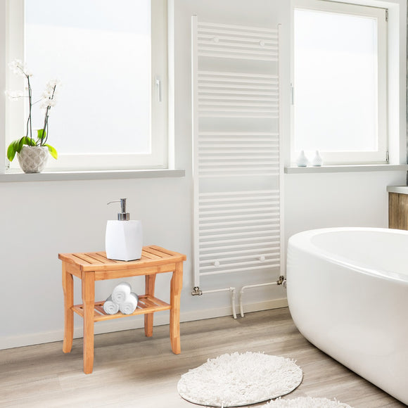 NNECW Bamboo Shower Bench Seat with Storage Shelf for Bath