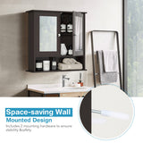 NNECW Wall Mounted Hanging Storage Cabinet Cupboard with Doors and 2 Mirrors for Bathroom Laundry-Brown