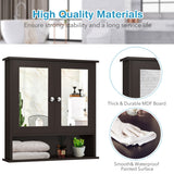 NNECW Wall Mounted Hanging Storage Cabinet Cupboard with Doors and 2 Mirrors for Bathroom Laundry-Brown