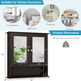 NNECW Wall Mounted Hanging Storage Cabinet Cupboard with Doors and 2 Mirrors for Bathroom Laundry-Brown