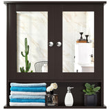NNECW Wall Mounted Hanging Storage Cabinet Cupboard with Doors and 2 Mirrors for Bathroom Laundry-Brown