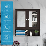 NNECW Wall Mounted Hanging Storage Cabinet Cupboard with Doors and 2 Mirrors for Bathroom Laundry-Brown
