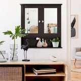 NNECW Wall Mounted Hanging Storage Cabinet Cupboard with Doors and 2 Mirrors for Bathroom Laundry-Brown