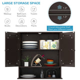 NNECW Wall Mounted Hanging Storage Cabinet Cupboard with Doors and 2 Mirrors for Bathroom Laundry-Brown