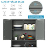NNECW Wall Mounted Hanging Storage Cabinet Cupboard with Doors and 2 Mirrors for Bathroom Laundry-Gray