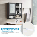NNECW Wall Mounted Hanging Storage Cabinet Cupboard with Doors and 2 Mirrors for Bathroom Laundry-Gray