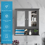 NNECW Wall Mounted Hanging Storage Cabinet Cupboard with Doors and 2 Mirrors for Bathroom Laundry-Gray
