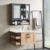 NNECW Wall Mounted Hanging Storage Cabinet Cupboard with Doors and 2 Mirrors for Bathroom Laundry-Gray