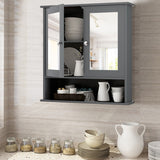 NNECW Wall Mounted Hanging Storage Cabinet Cupboard with Doors and 2 Mirrors for Bathroom Laundry-Gray