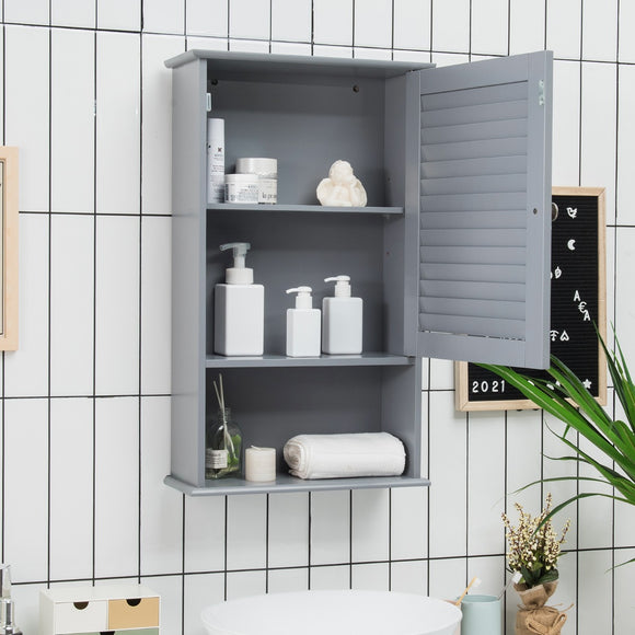 NNECW Large Capacity Storage Cupboard with Single Louver Door for Bathroom-Grey