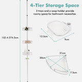 NNECW 152-274 CM Height Adjustable Freestanding Shower Shelf for Bathroom