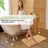 NNECW Folding Bamboo Bath Mat with Non-Slip Feet for Shower Sauna and Spa-Natural