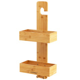 NNECW 2-Tier Waterproof Bamboo Hanging Shower Caddy with 2 Hooks