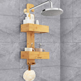 NNECW 2-Tier Waterproof Bamboo Hanging Shower Caddy with 2 Hooks