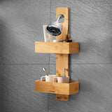 NNECW 2-Tier Waterproof Bamboo Hanging Shower Caddy with 2 Hooks
