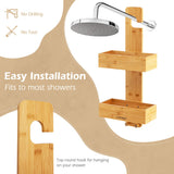 NNECW 2-Tier Waterproof Bamboo Hanging Shower Caddy with 2 Hooks