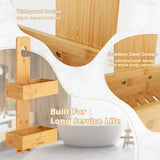 NNECW 2-Tier Waterproof Bamboo Hanging Shower Caddy with 2 Hooks